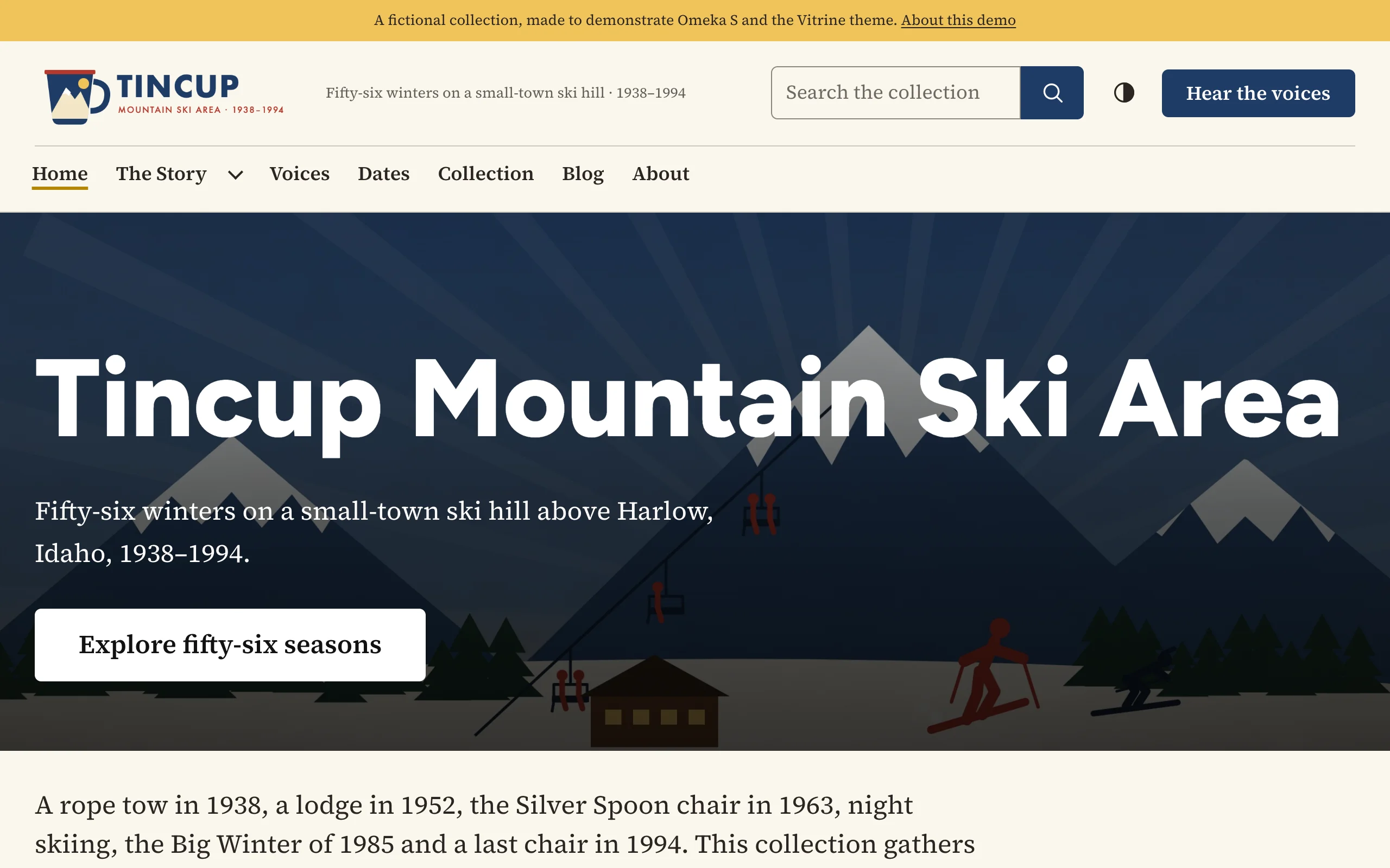 The home page of Tincup Mountain, a demo site using Vitrine