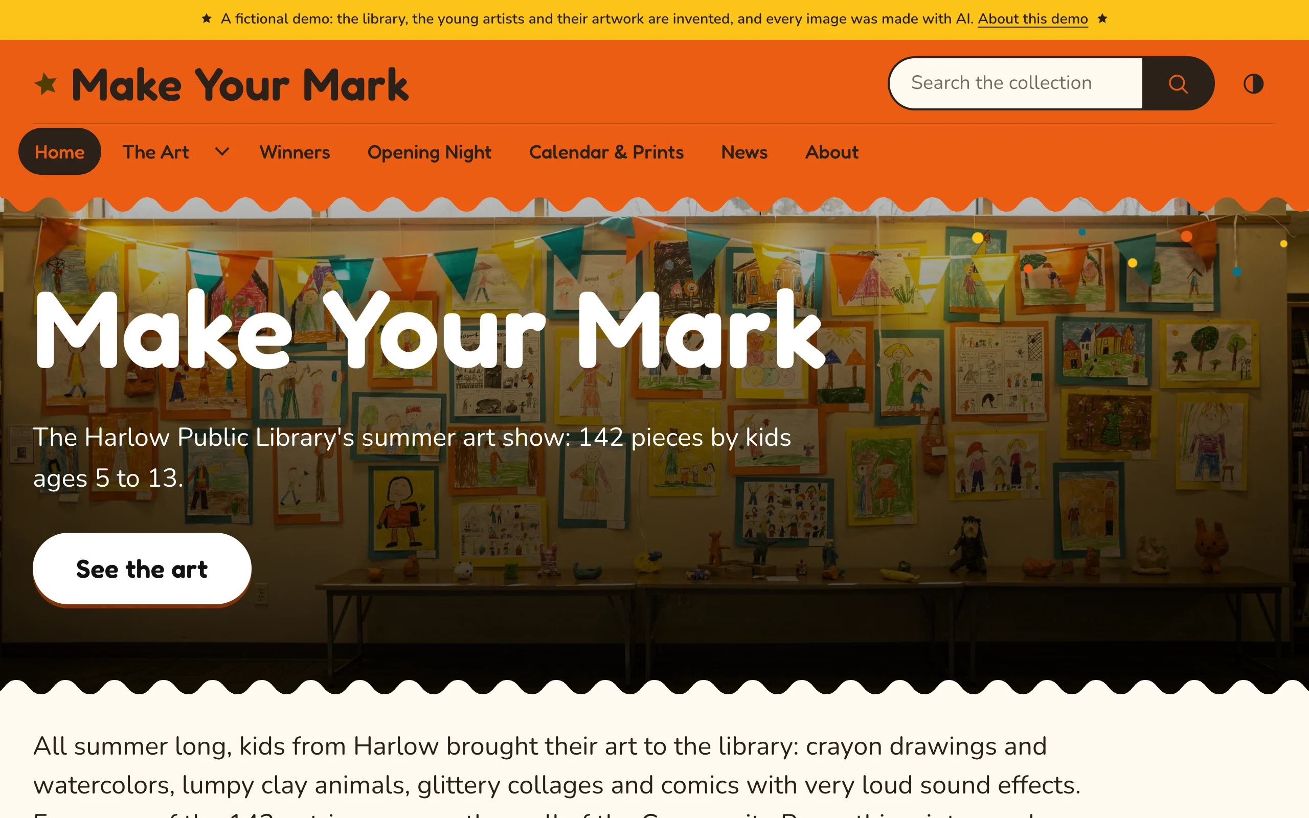 The home page of Make Your Mark, a demo site using Confetti