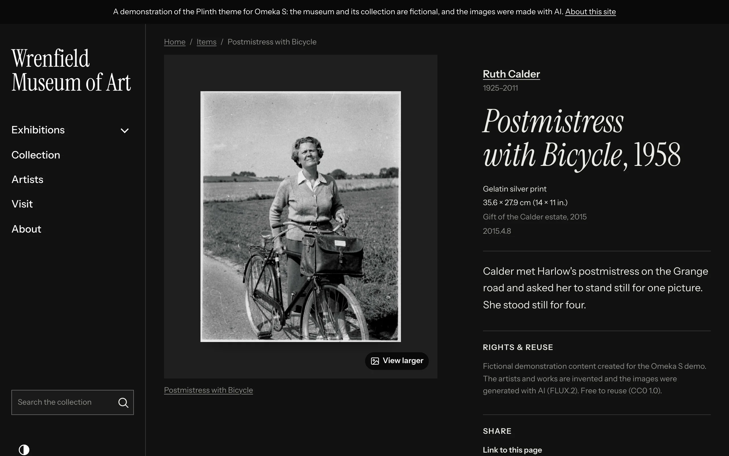 An item page in dark mode